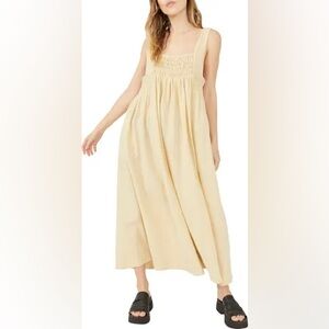 Free People Cream Smocked Bodice Maxi Dress